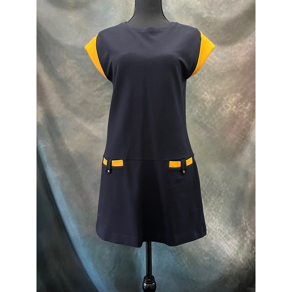 Massimo Dutti Navy & Yellow Dress Size Medium Color‎ Block Mini Dress Casual